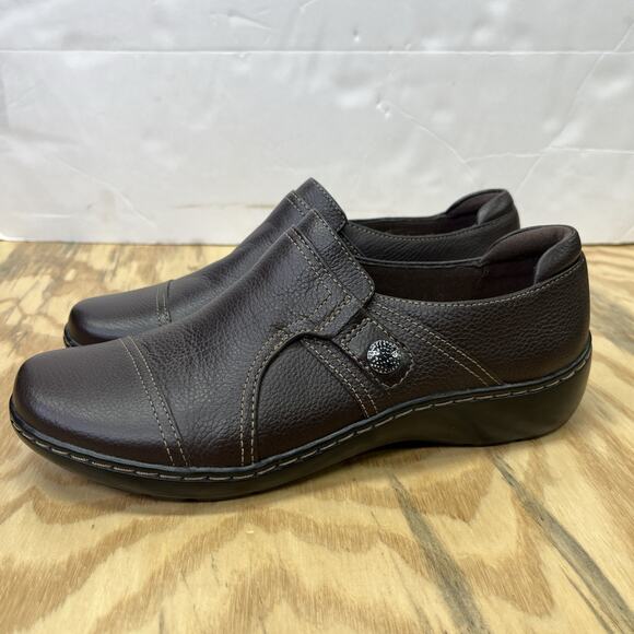Clarks Cora Poppy Womens Loafers Brown Leather Casual Slip On Flat Shoes Size 8M - Picture 2 of 11